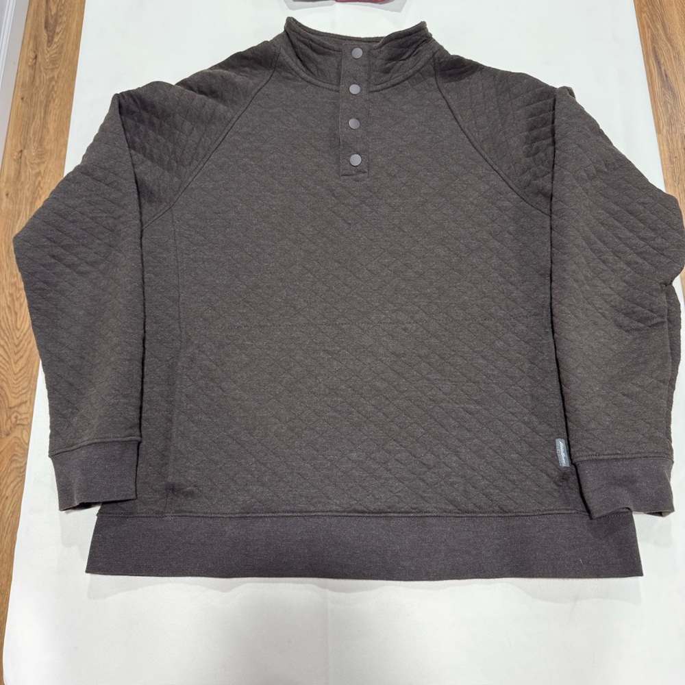 Eddie Bauer Quilted Snap Mock Neck Pullover Brown Taupe Sweatshirt Men’s Large